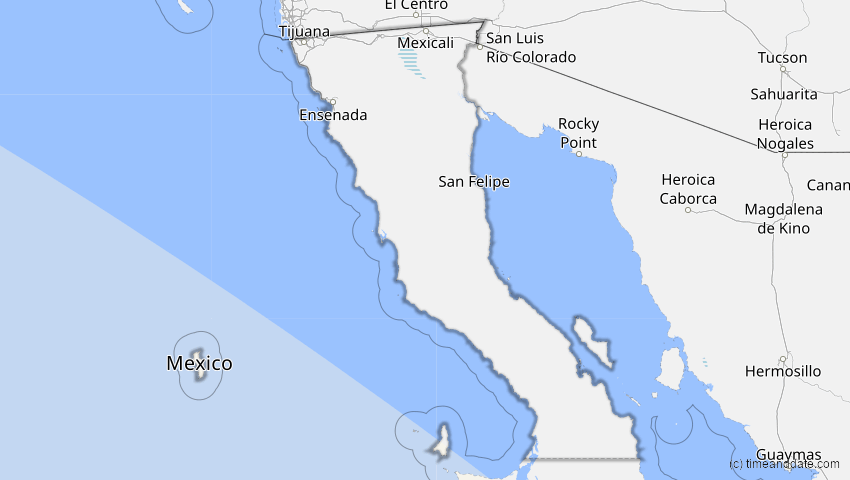 A map of Baja California, Mexico, showing the path of the Oct 2, 2024 Annular Solar Eclipse