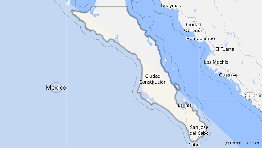 A map of Baja California Sur, Mexico, showing the path of the Oct 2, 2024 Annular Solar Eclipse