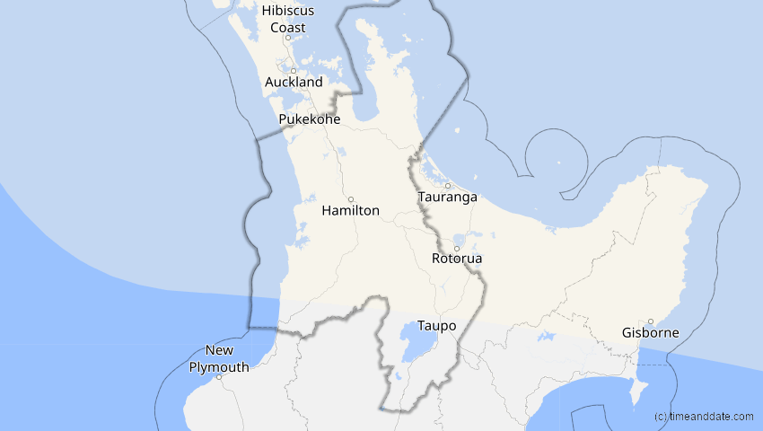A map of Waikato, Neuseeland, showing the path of the 3. Okt 2024 Ringförmige Sonnenfinsternis