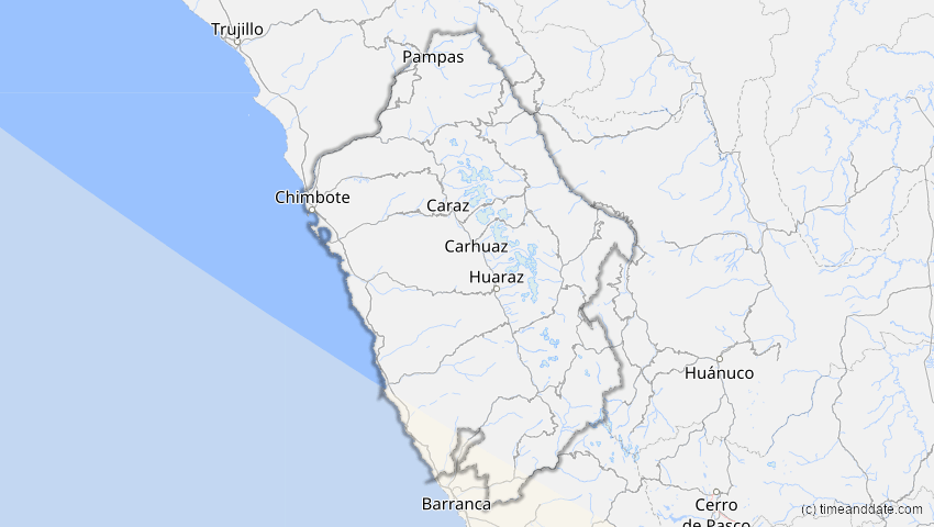 A map of Ancash, Peru, showing the path of the Oct 2, 2024 Annular Solar Eclipse