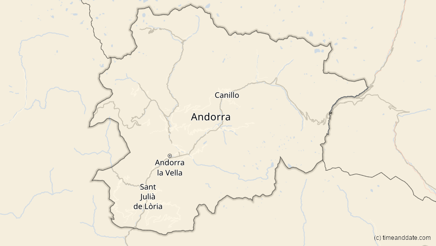 A map of Andorra, showing the path of the 29. Mär 2025 Partielle Sonnenfinsternis