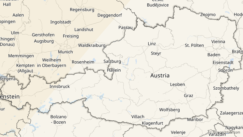 A map of Austria, showing the path of the Mar 29, 2025 Partial Solar Eclipse