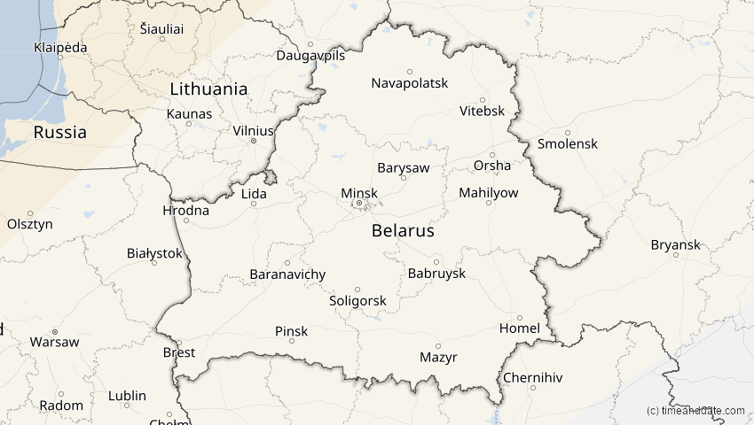 A map of Belarus, showing the path of the Mar 29, 2025 Partial Solar Eclipse