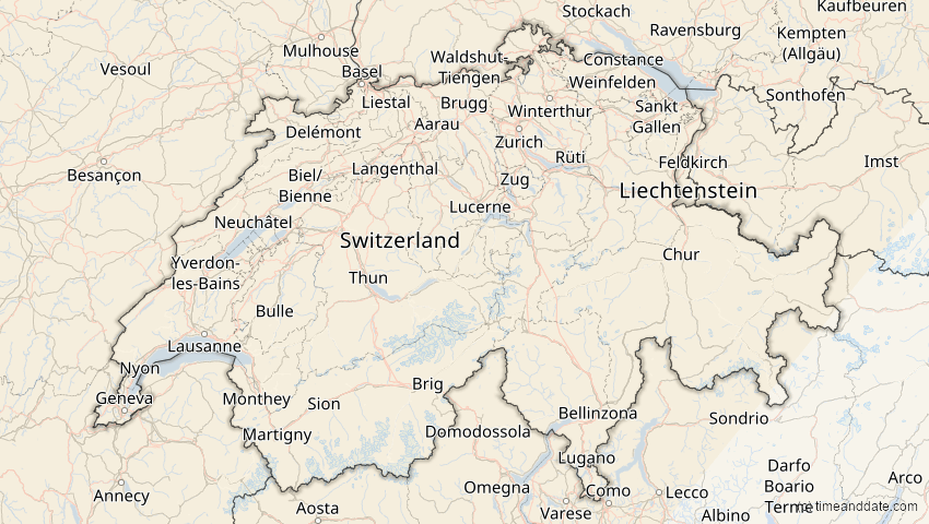 A map of Switzerland, showing the path of the Mar 29, 2025 Partial Solar Eclipse