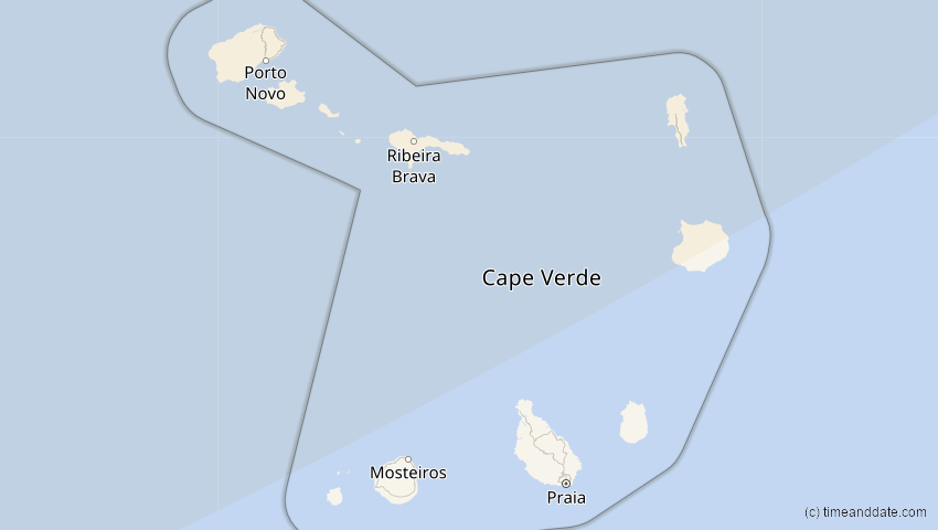A map of Cabo Verde, showing the path of the Mar 29, 2025 Partial Solar Eclipse