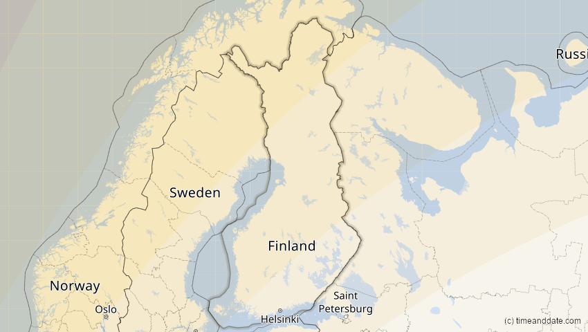 A map of Finland, showing the path of the Mar 29, 2025 Partial Solar Eclipse