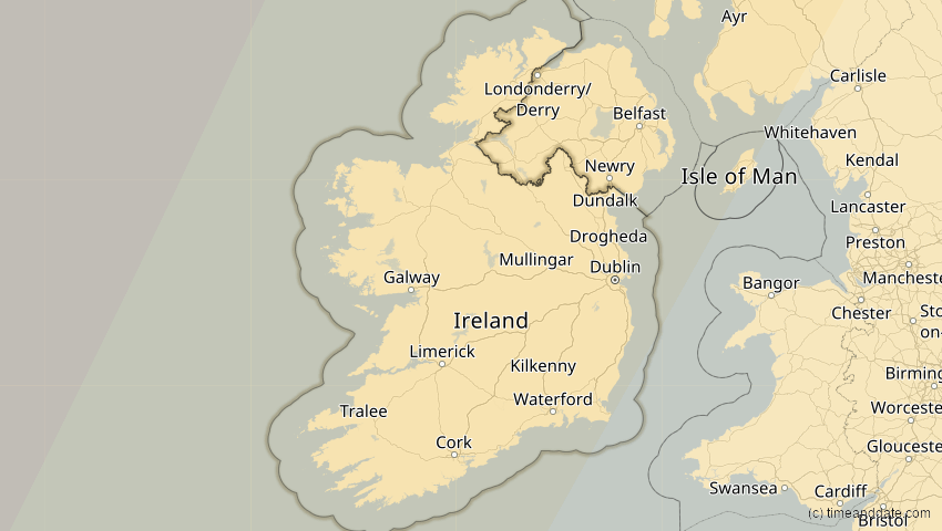 A map of Ireland, showing the path of the Mar 29, 2025 Partial Solar Eclipse