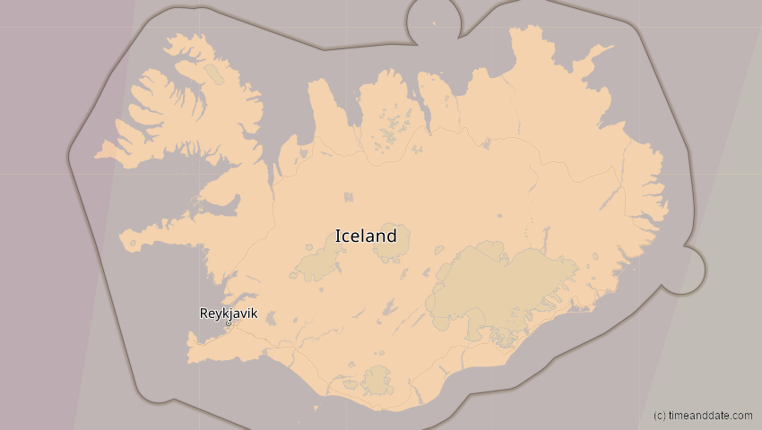 A map of Island, showing the path of the 29. Mär 2025 Partielle Sonnenfinsternis