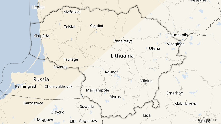 A map of Lithuania, showing the path of the Mar 29, 2025 Partial Solar Eclipse