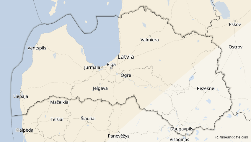 A map of Latvia, showing the path of the Mar 29, 2025 Partial Solar Eclipse