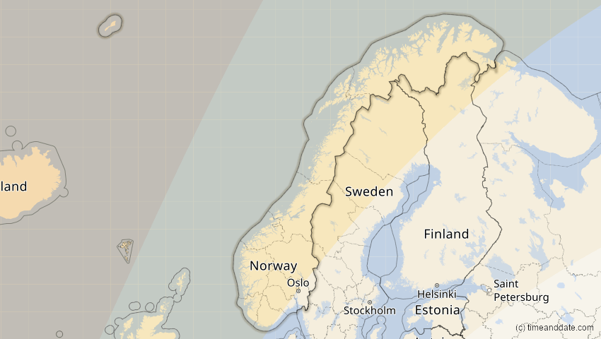 A map of Norway, showing the path of the Mar 29, 2025 Partial Solar Eclipse