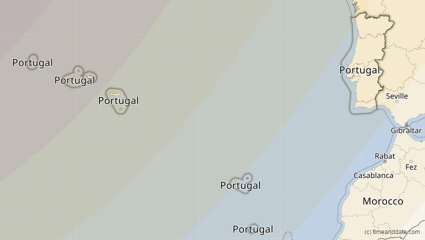 A map of Portugal, showing the path of the Mar 29, 2025 Partial Solar Eclipse