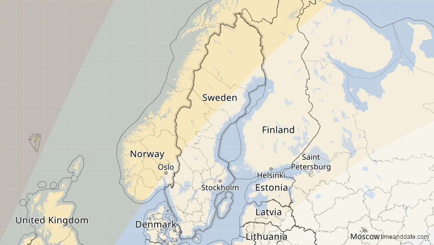 A map of Sweden, showing the path of the Mar 29, 2025 Partial Solar Eclipse