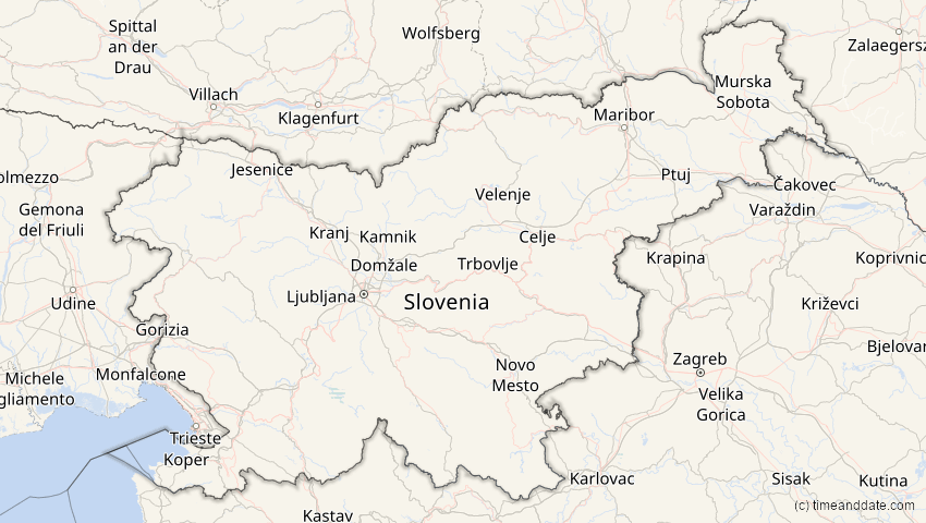 A map of Slovenia, showing the path of the Mar 29, 2025 Partial Solar Eclipse