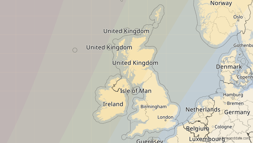 A map of United Kingdom, showing the path of the Mar 29, 2025 Partial Solar Eclipse