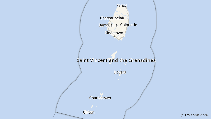A map of Saint Vincent and the Grenadines, showing the path of the Mar 29, 2025 Partial Solar Eclipse