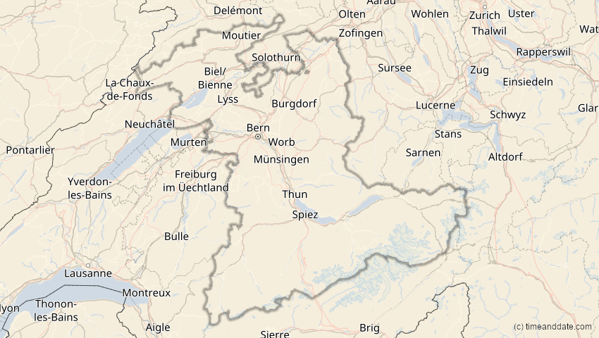 A map of Bern, Switzerland, showing the path of the Mar 29, 2025 Partial Solar Eclipse