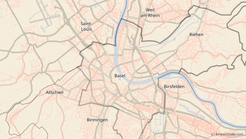 A map of Basel-Stadt, Switzerland, showing the path of the Mar 29, 2025 Partial Solar Eclipse