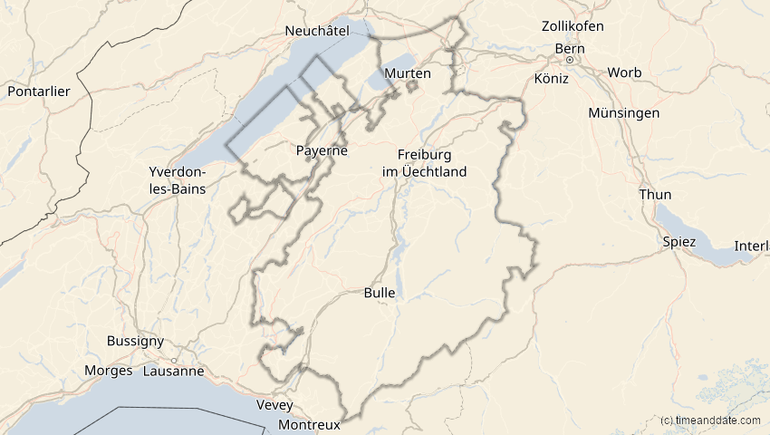 A map of Fribourg, Switzerland, showing the path of the Mar 29, 2025 Partial Solar Eclipse