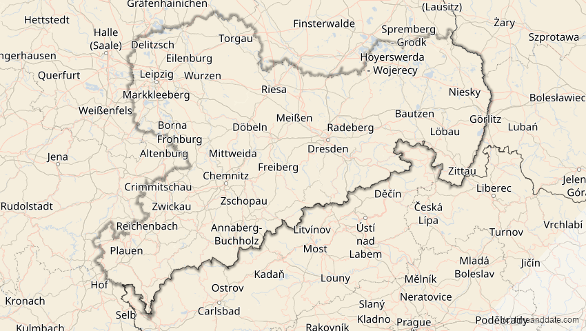 A map of Saxony, Germany, showing the path of the Mar 29, 2025 Partial Solar Eclipse