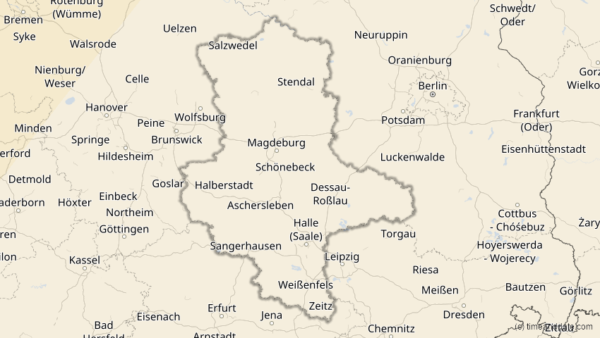 A map of Sachsen-Anhalt, Deutschland, showing the path of the 29. Mär 2025 Partielle Sonnenfinsternis