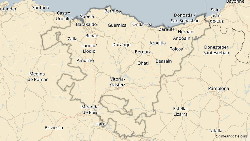 A map of Basque Country, Spain, showing the path of the Mar 29, 2025 Partial Solar Eclipse