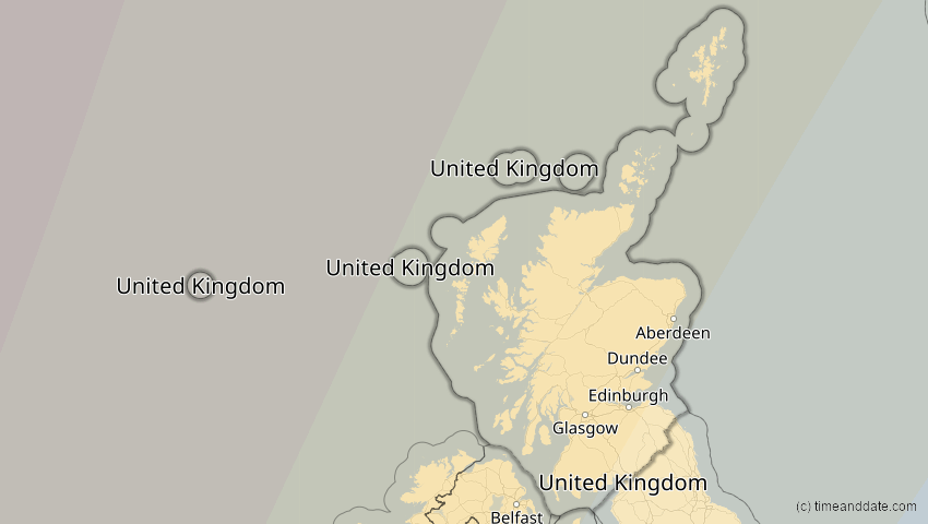 A map of Scotland, United Kingdom, showing the path of the Mar 29, 2025 Partial Solar Eclipse