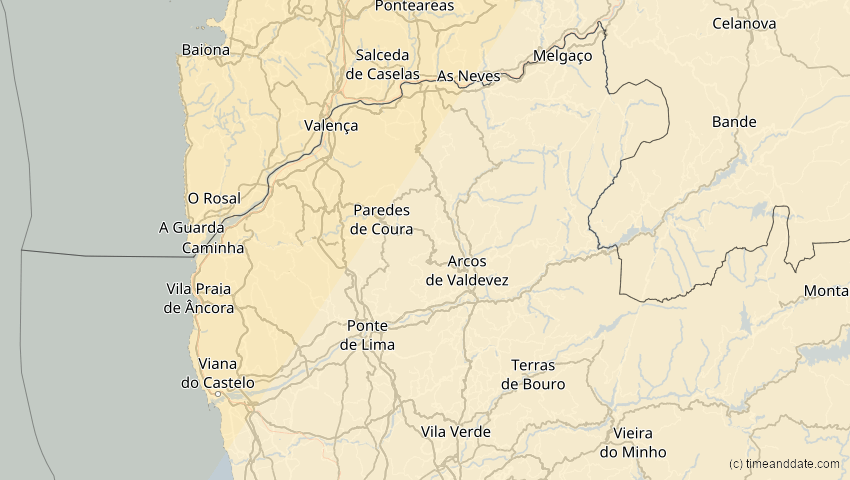 A map of Viana do Castelo, Portugal, showing the path of the Mar 29, 2025 Partial Solar Eclipse