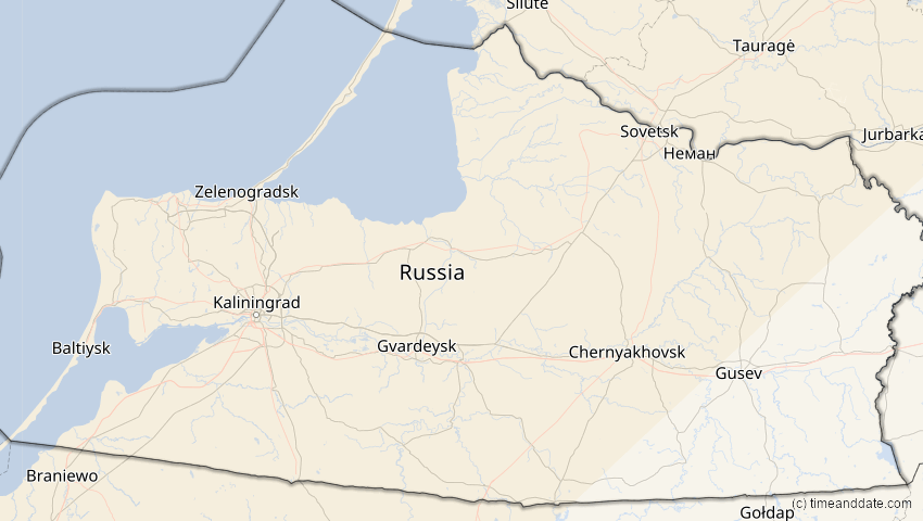 A map of Kaliningrad, Russia, showing the path of the Mar 29, 2025 Partial Solar Eclipse