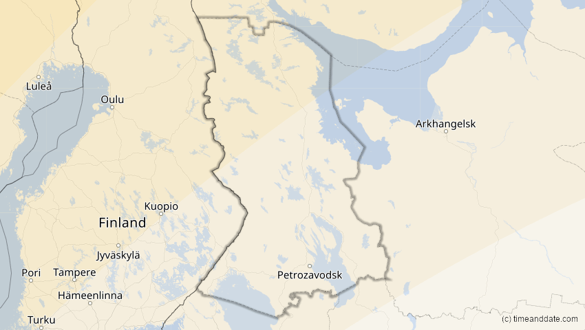 A map of Karelia, Russia, showing the path of the Mar 29, 2025 Partial Solar Eclipse