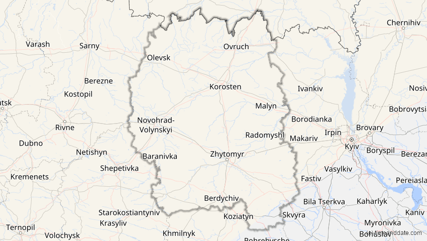 A map of Zhytomyr, Ukraine, showing the path of the Mar 29, 2025 Partial Solar Eclipse