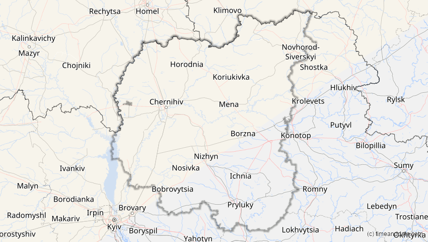 A map of Tschernihiw, Ukraine, showing the path of the 29. Mär 2025 Partielle Sonnenfinsternis