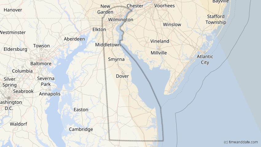 A map of Delaware, United States, showing the path of the Mar 29, 2025 Partial Solar Eclipse