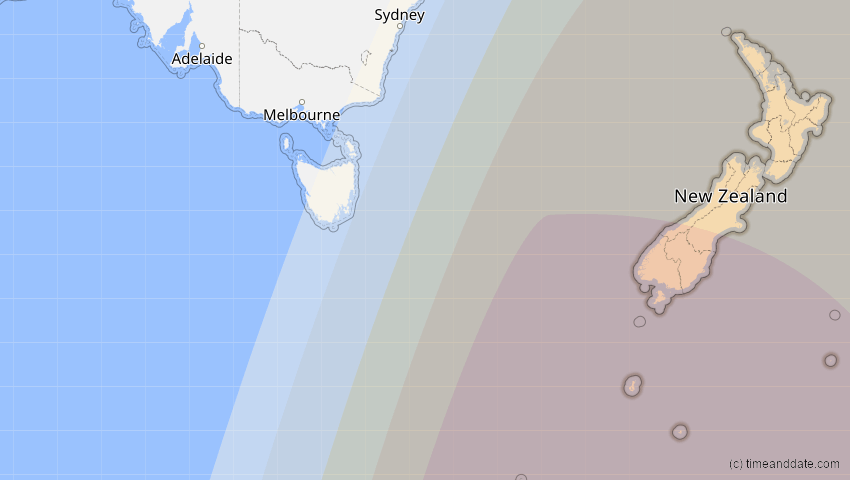 A map of New Zealand, showing the path of the Sep 22, 2025 Partial Solar Eclipse