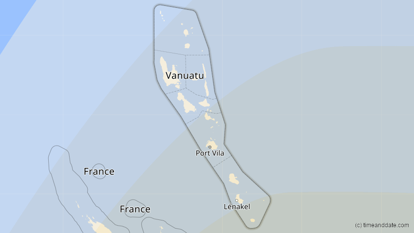 A map of Vanuatu, showing the path of the 22. Sep 2025 Partielle Sonnenfinsternis