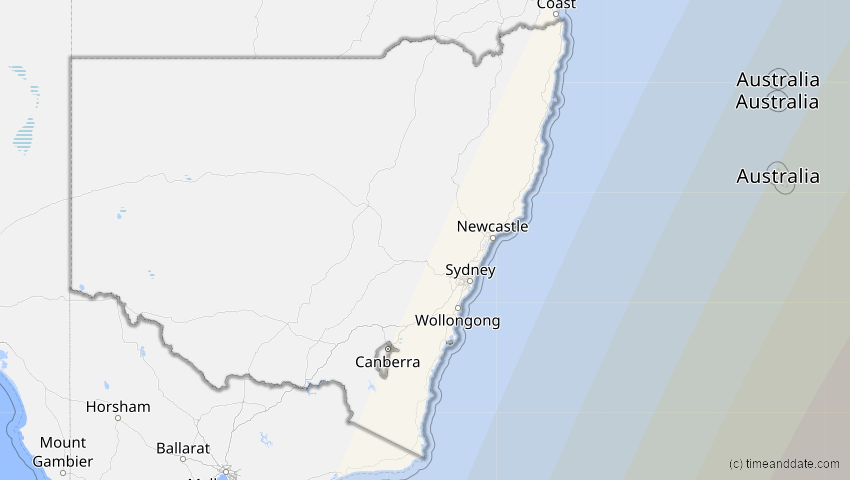 A map of New South Wales, Australien, showing the path of the 22. Sep 2025 Partielle Sonnenfinsternis