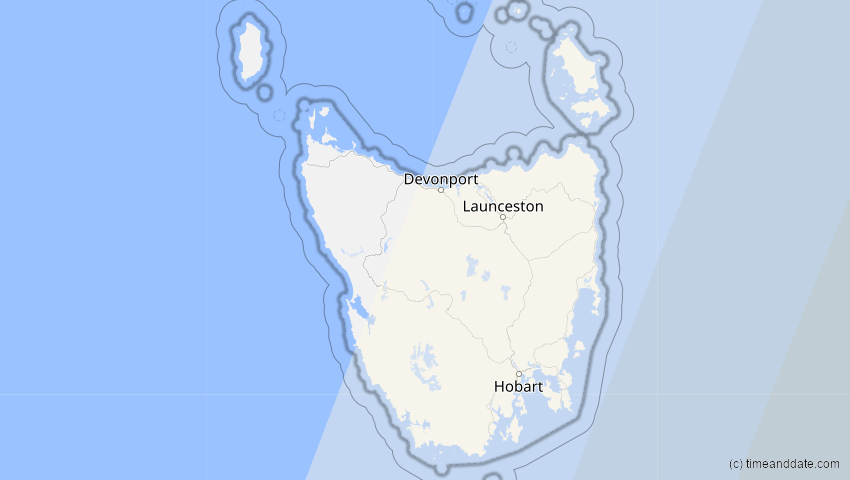 A map of Tasmanien, Australien, showing the path of the 22. Sep 2025 Partielle Sonnenfinsternis