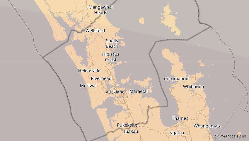 A map of Auckland, New Zealand, showing the path of the Sep 22, 2025 Partial Solar Eclipse