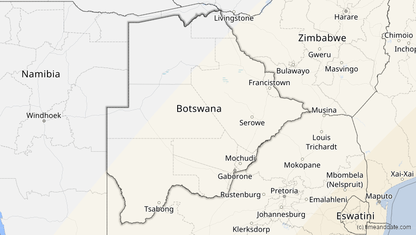 A map of Botswana, showing the path of the Feb 17, 2026 Annular Solar Eclipse