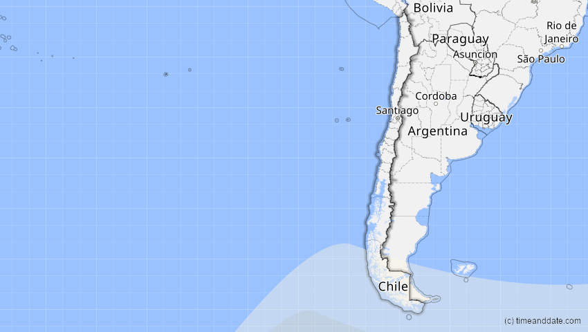 A map of Chile, showing the path of the Feb 17, 2026 Annular Solar Eclipse