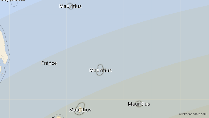 A map of Mauritius, showing the path of the 17. Feb 2026 Ringförmige Sonnenfinsternis