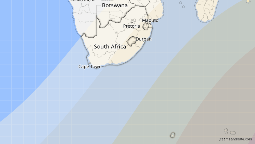 A map of Südafrika, showing the path of the 17. Feb 2026 Ringförmige Sonnenfinsternis