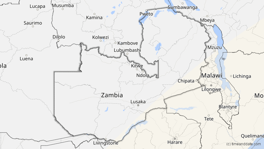 A map of Zambia, showing the path of the Feb 17, 2026 Annular Solar Eclipse