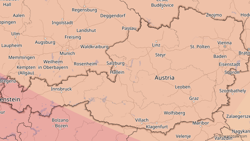 A map of Österreich, showing the path of the 12. Aug 2026 Totale Sonnenfinsternis
