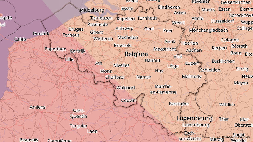 A map of Belgien, showing the path of the 12. Aug 2026 Totale Sonnenfinsternis