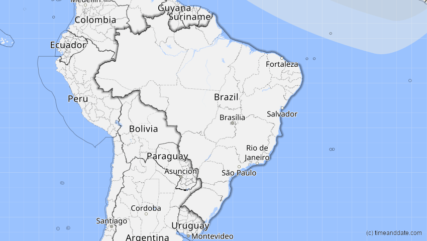 A map of Brasilien, showing the path of the 12. Aug 2026 Totale Sonnenfinsternis