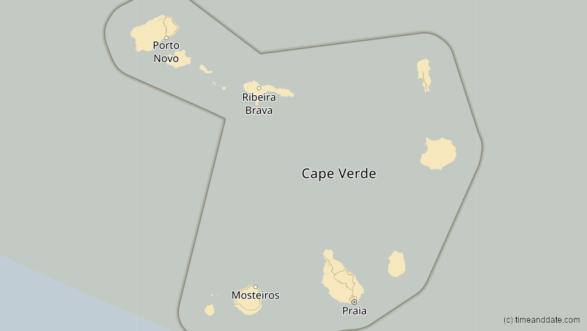 A map of Cabo Verde, showing the path of the Aug 12, 2026 Total Solar Eclipse