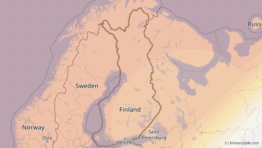 A map of Finland, showing the path of the Aug 12, 2026 Total Solar Eclipse