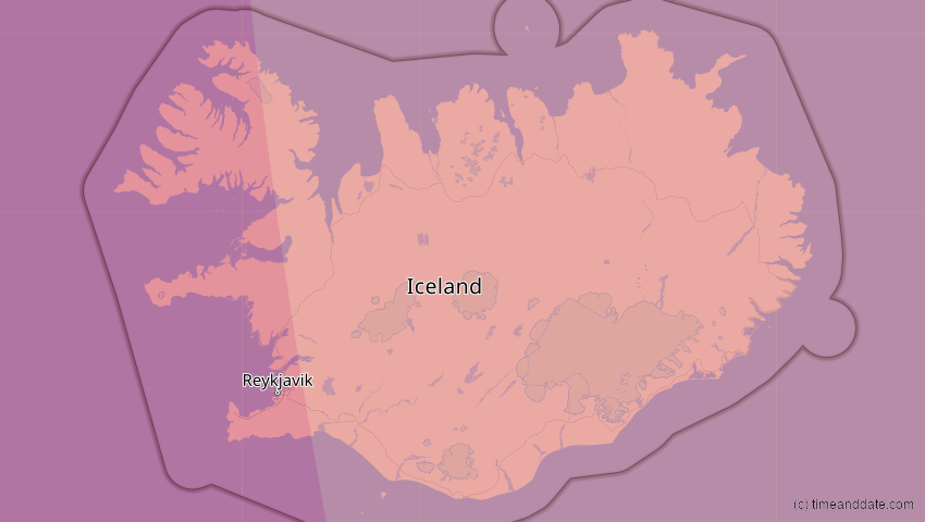 A map of Iceland, showing the path of the Aug 12, 2026 Total Solar Eclipse