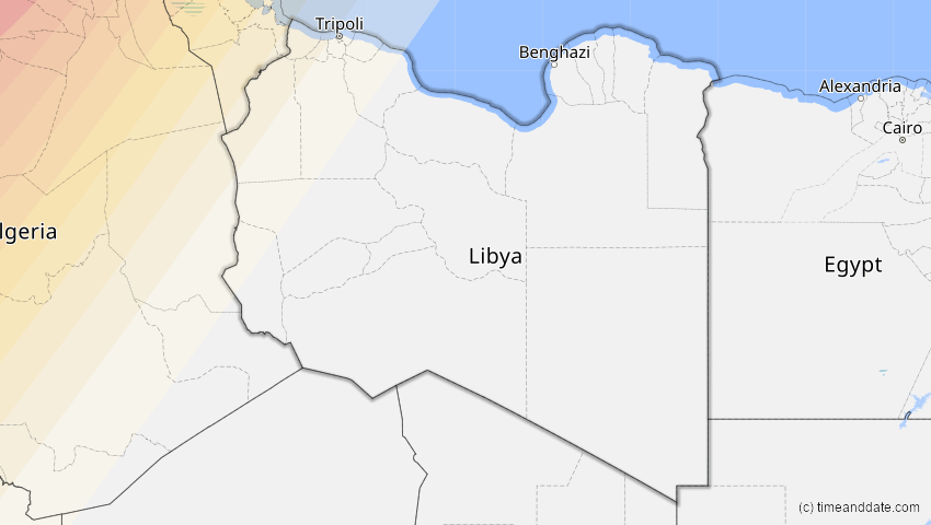 A map of Libyen, showing the path of the 12. Aug 2026 Totale Sonnenfinsternis